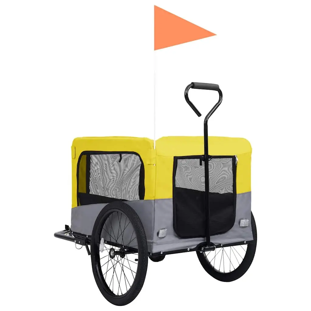 2-in-1 Pet Bike Trailer Jogging Stroller Dogs Cats Yellow Grey