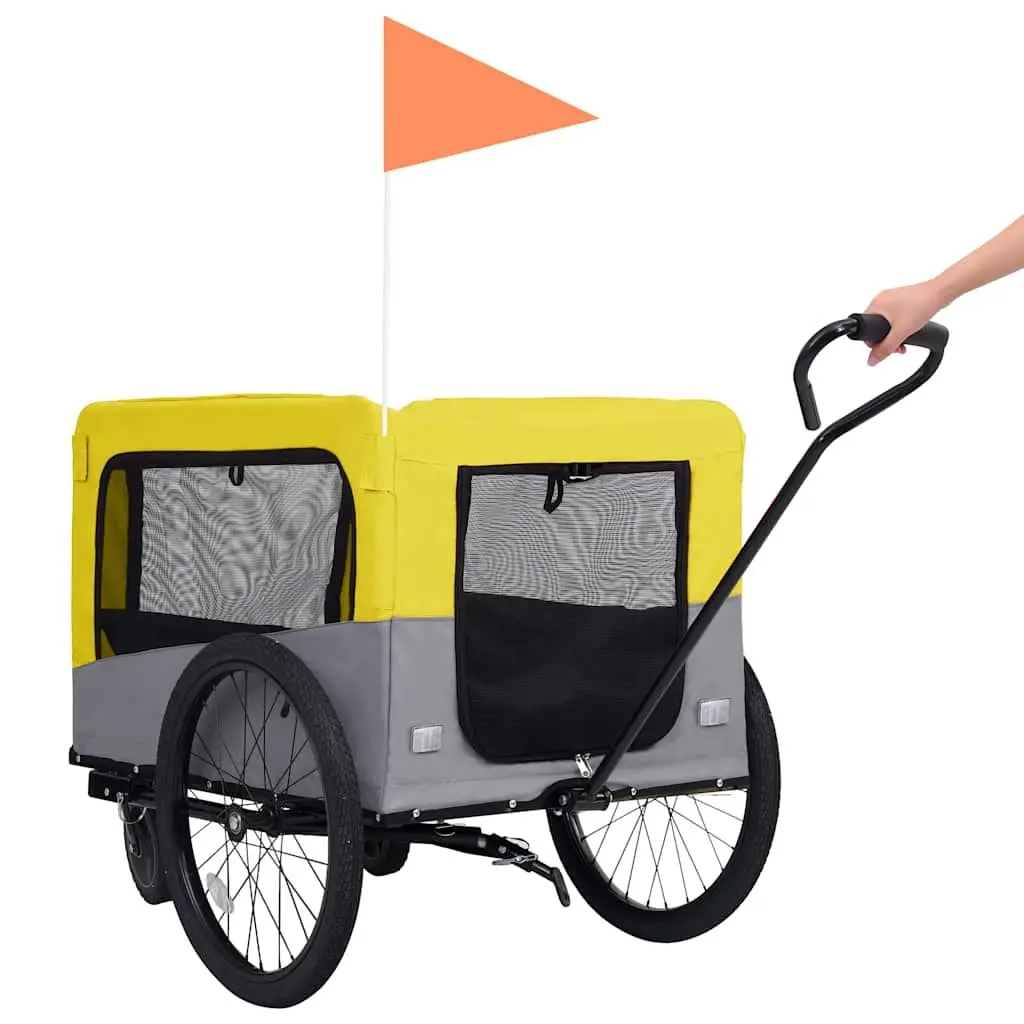2-in-1 Pet Bike Trailer Jogging Stroller Dogs Cats Yellow Grey