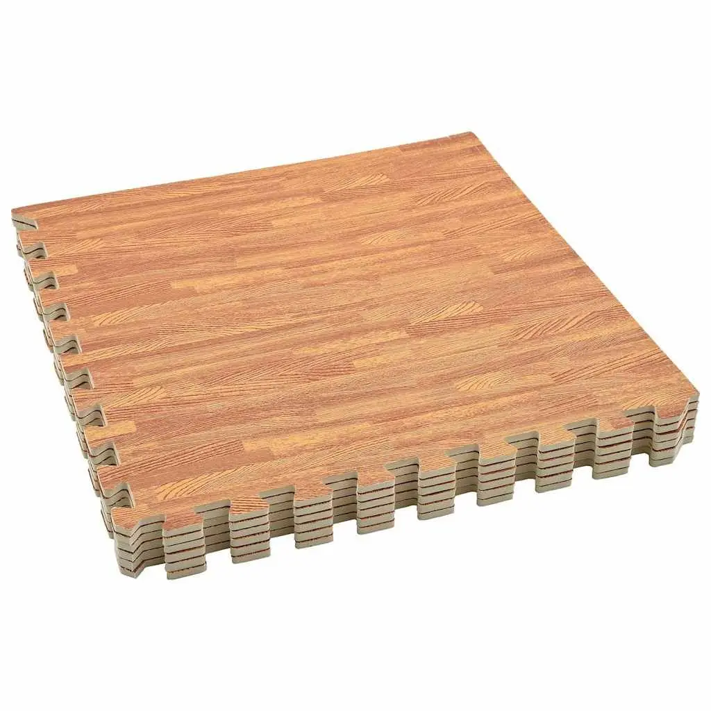Exercise Floor Mats Interlocking Puzzle 6 Piece Wood Grain Brown EVA Foam