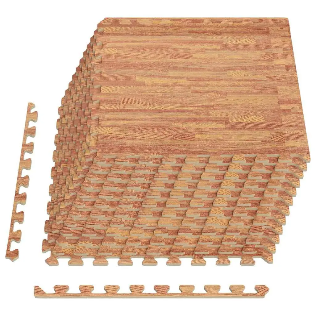 Exercise Floor Mats 12 Piece Wood Grain Pattern EVA Foam Puzzle Tiles 4.32 m² Brown