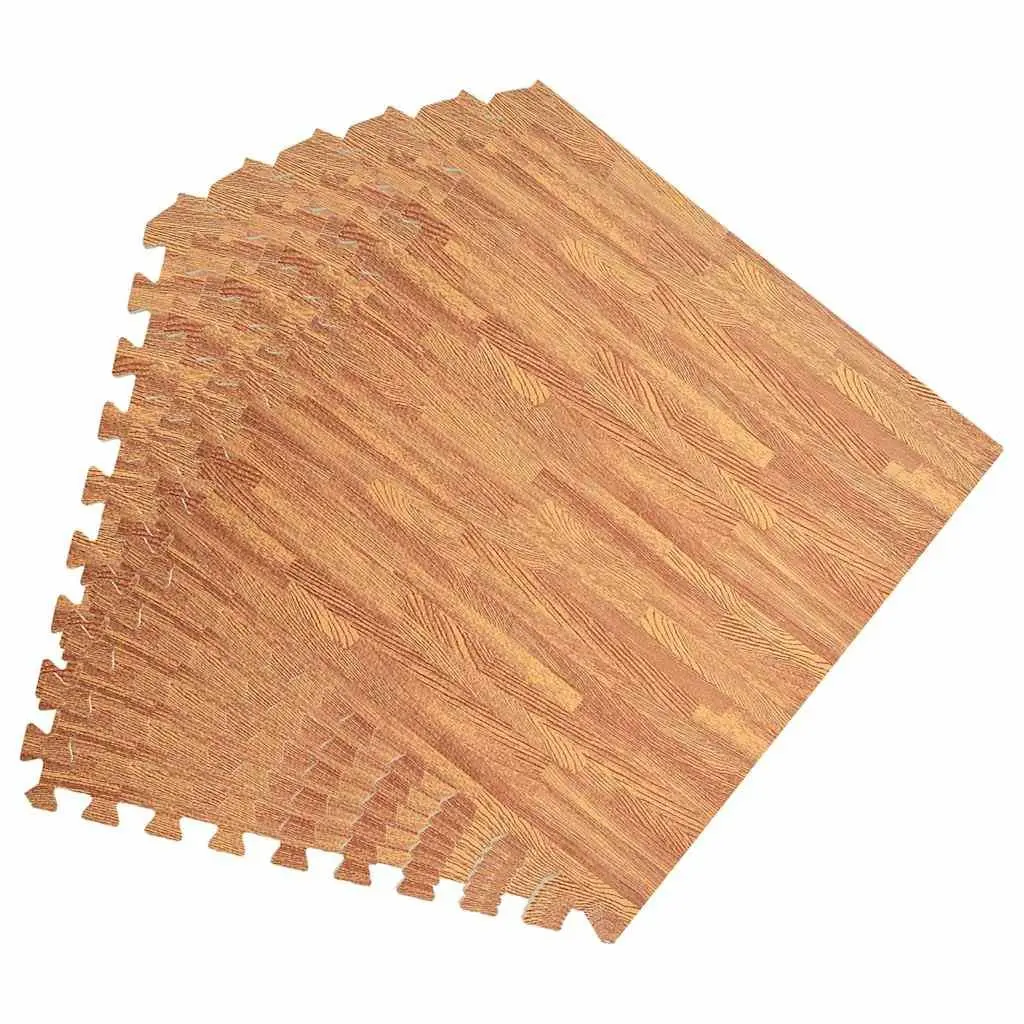 Exercise Floor Mats 12 Piece Wood Grain Pattern EVA Foam Puzzle Tiles 4.32 m² Brown