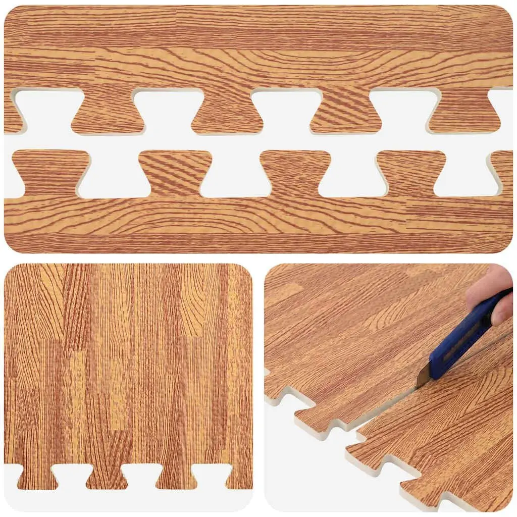 Exercise Floor Mats 12 Piece Wood Grain Pattern EVA Foam Puzzle Tiles 4.32 m² Brown