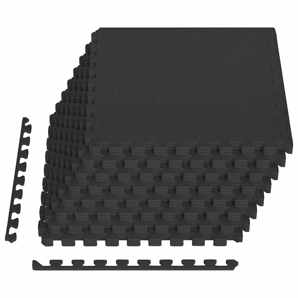 Exercise Floor Mats Puzzle Interlocking EVA Foam Gym Fitness Play Area Black 24 Piece