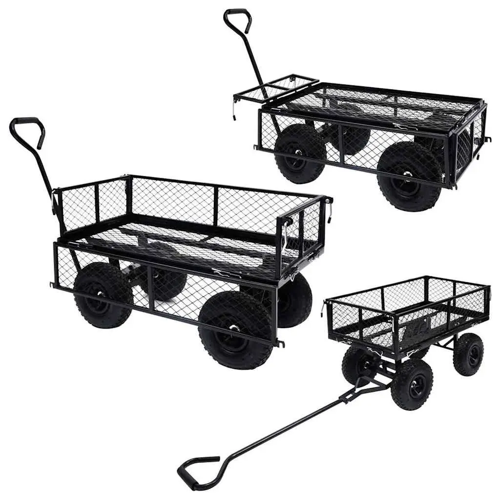 Garden Hand Trolley Cart Heavy-Duty Steel 250kg Load Capacity Black
