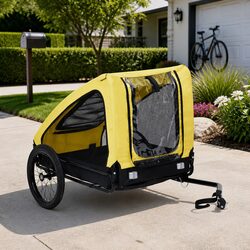 Comfortable Yellow Pet Bike Trailer for Dogs and Cats