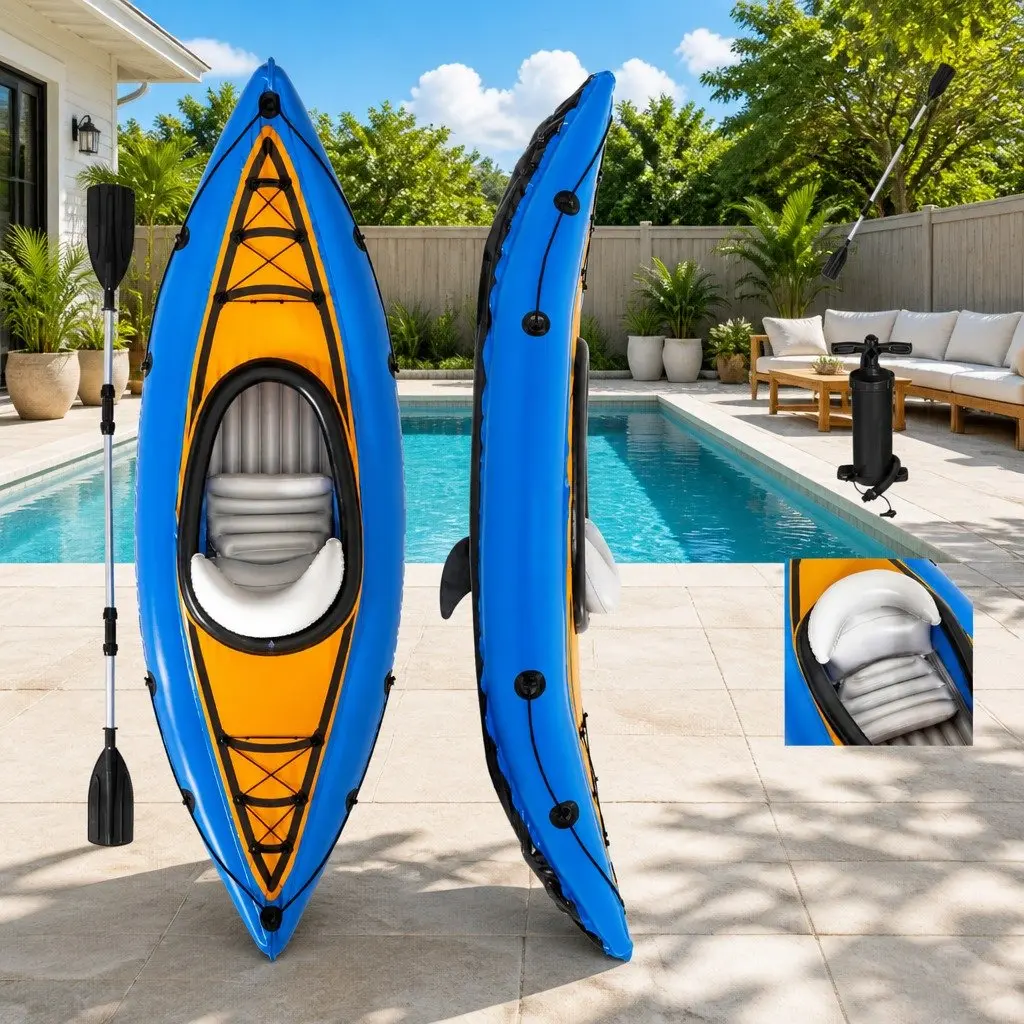 Inflatable Kayak Recreational Sit-On-Top Kayak 1 Person Multicolour
