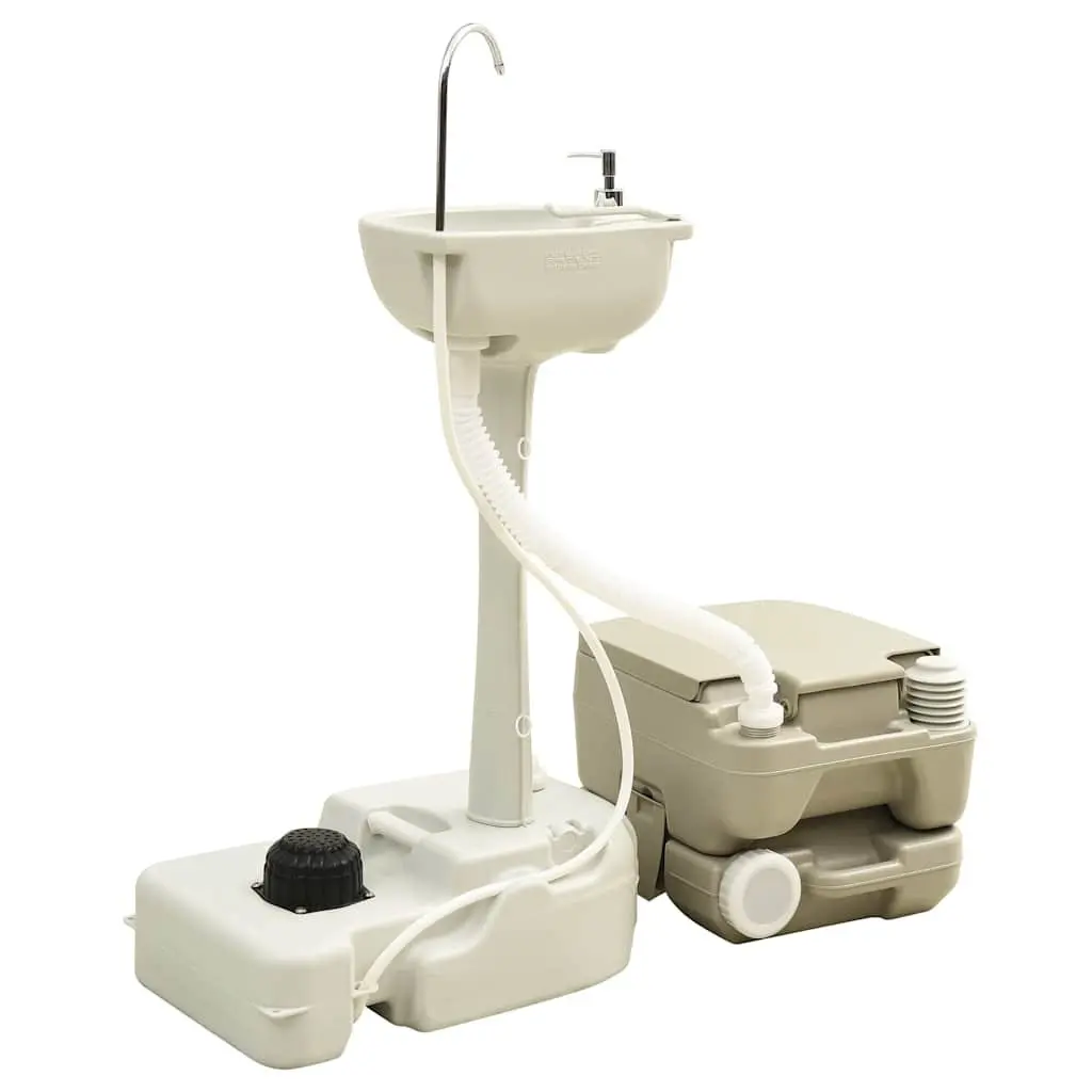 Portable Camping Toilet Set 10L Waste 10L Fresh Water Handwash Station 20L Grey