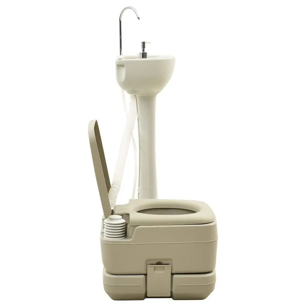 Portable Camping Toilet Set 10L Waste 10L Fresh Water Handwash Station 20L Grey