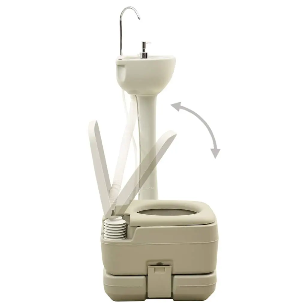 Portable Camping Toilet Set 10L Waste 10L Fresh Water Handwash Station 20L Grey