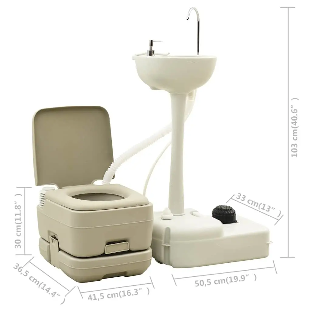 Portable Camping Toilet Set 10L Waste 10L Fresh Water Handwash Station 20L Grey