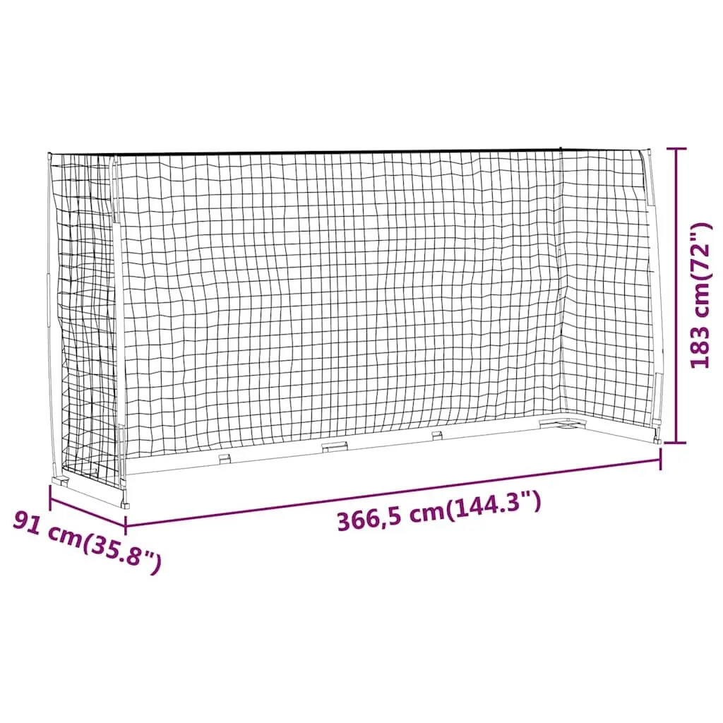Foldable Soccer Goal Portable Training Net 366.5x91x183 cm Steel Frame Black