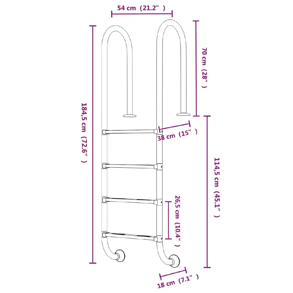 Pool Ladder Safe Access 54x38x184.5cm Stainless Steel Silver