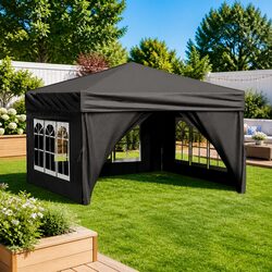 Practical Folding Party Tent with Sidewalls 3x3m Black