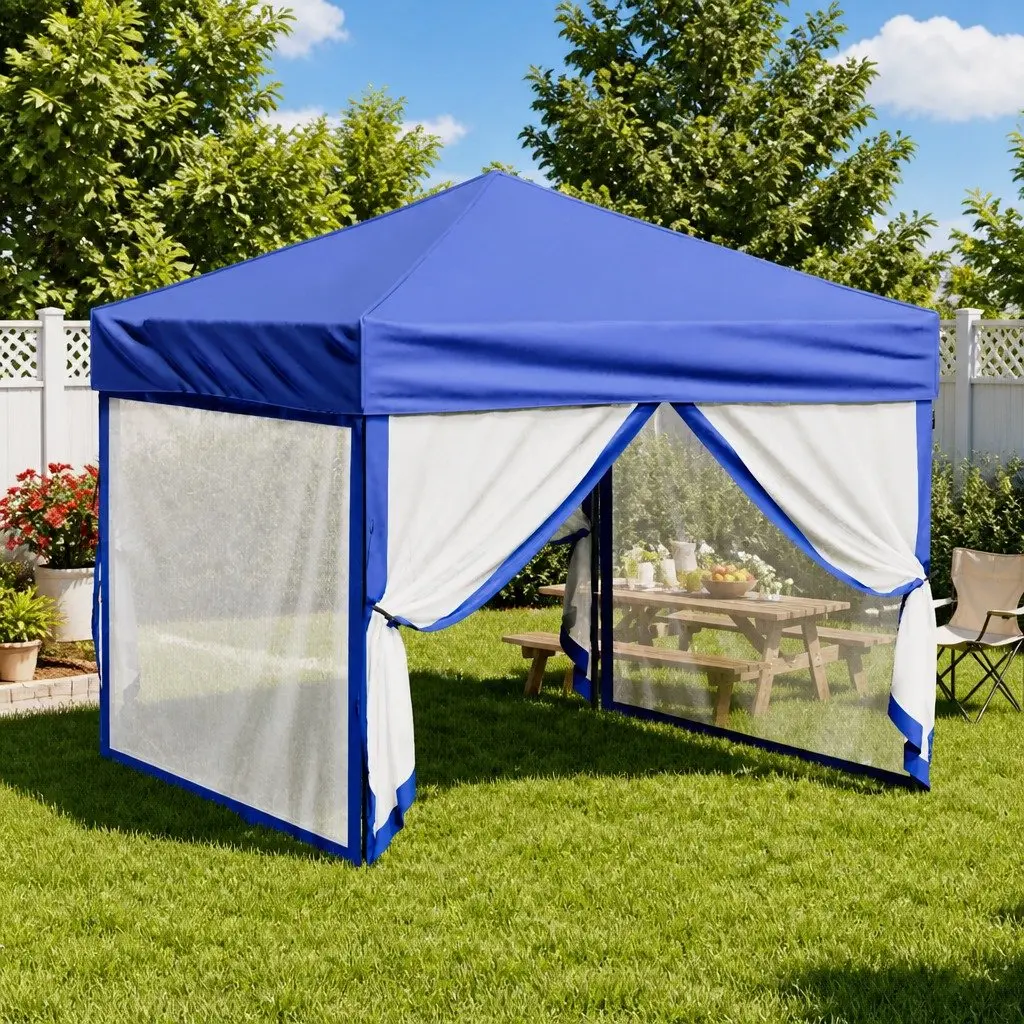 Folding Party Tent Blue 3x3 m Outdoor Canopy Gazebo with Sidewalls