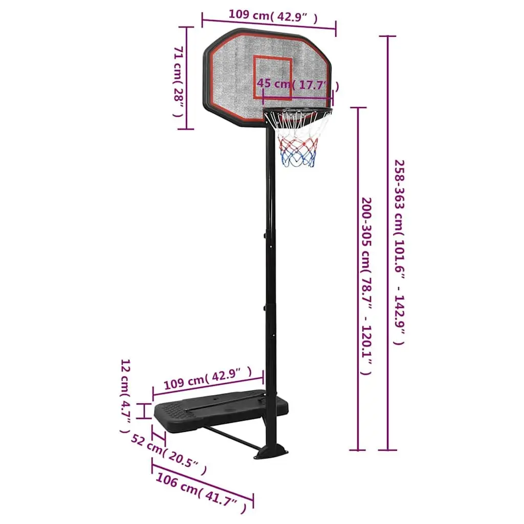Basketball Hoop Adjustable Height 258-363 cm Portable Indoor Outdoor Black