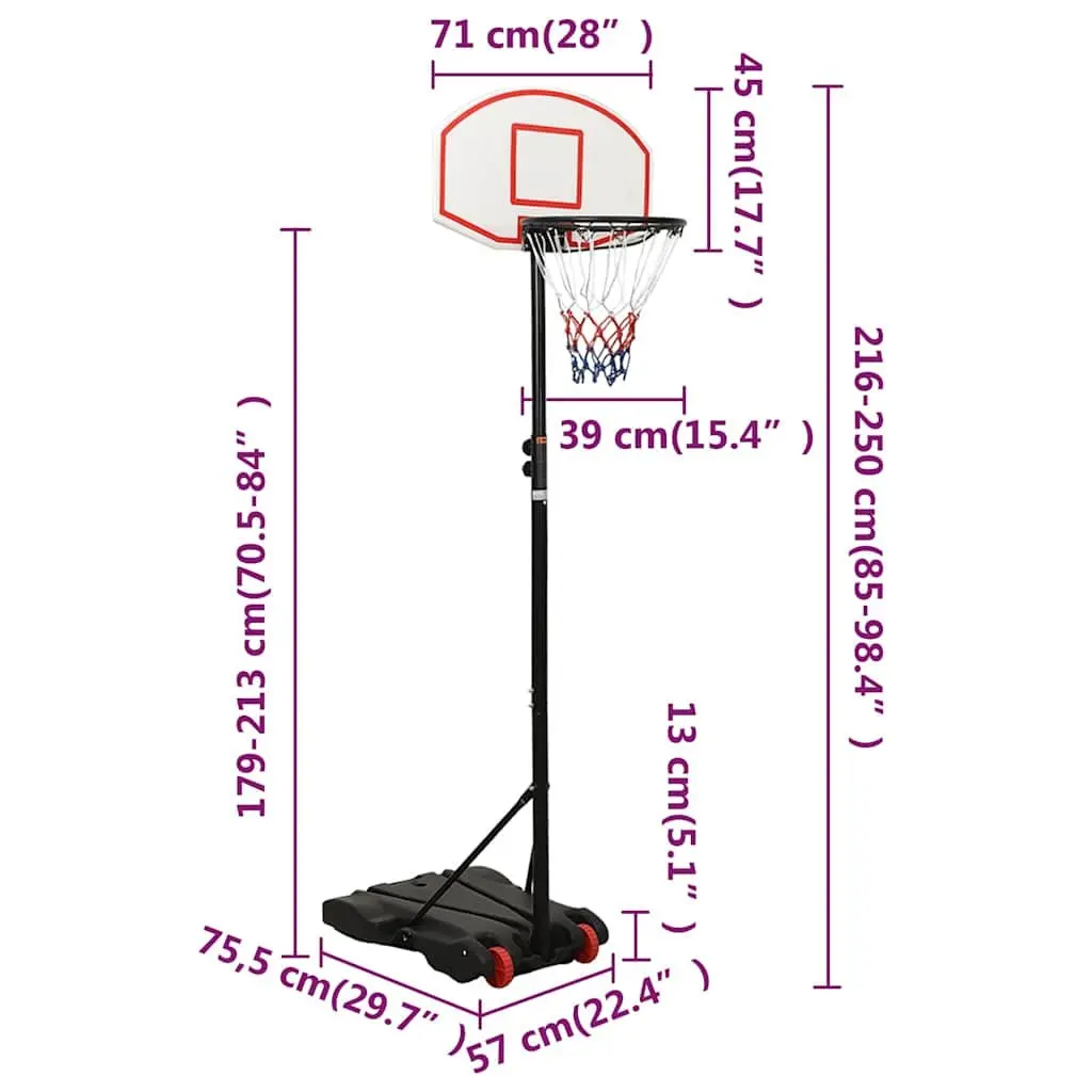 Basketball Hoop Adjustable Height 216-250cm Portable White Indoor Outdoor