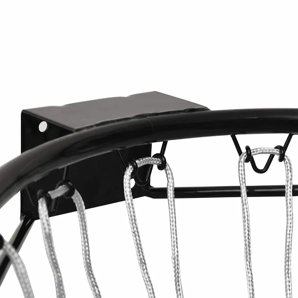 Basketball Rim 39 cm Wall-Mounted Steel Ring Nylon Net Indoor Outdoor Black