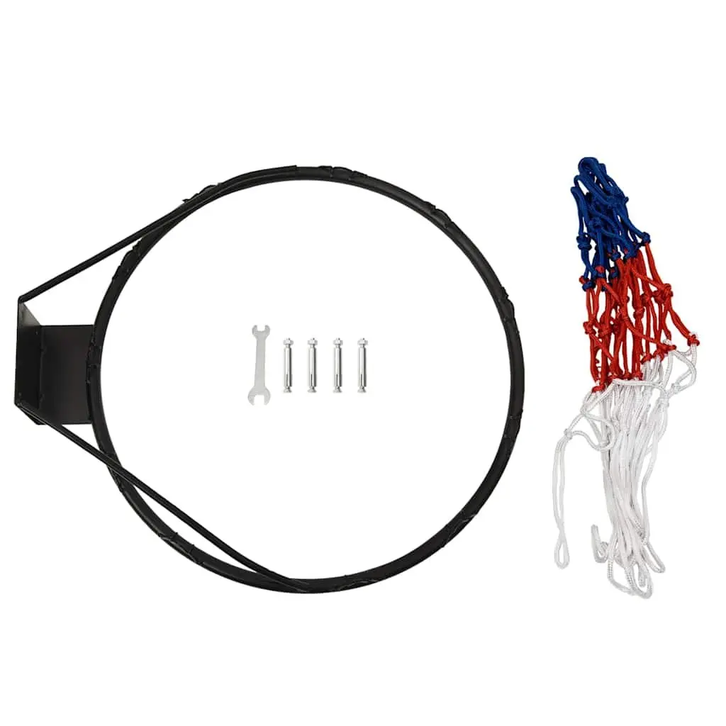 Basketball Rim 39 cm Wall-Mounted Steel Ring Nylon Net Indoor Outdoor Black