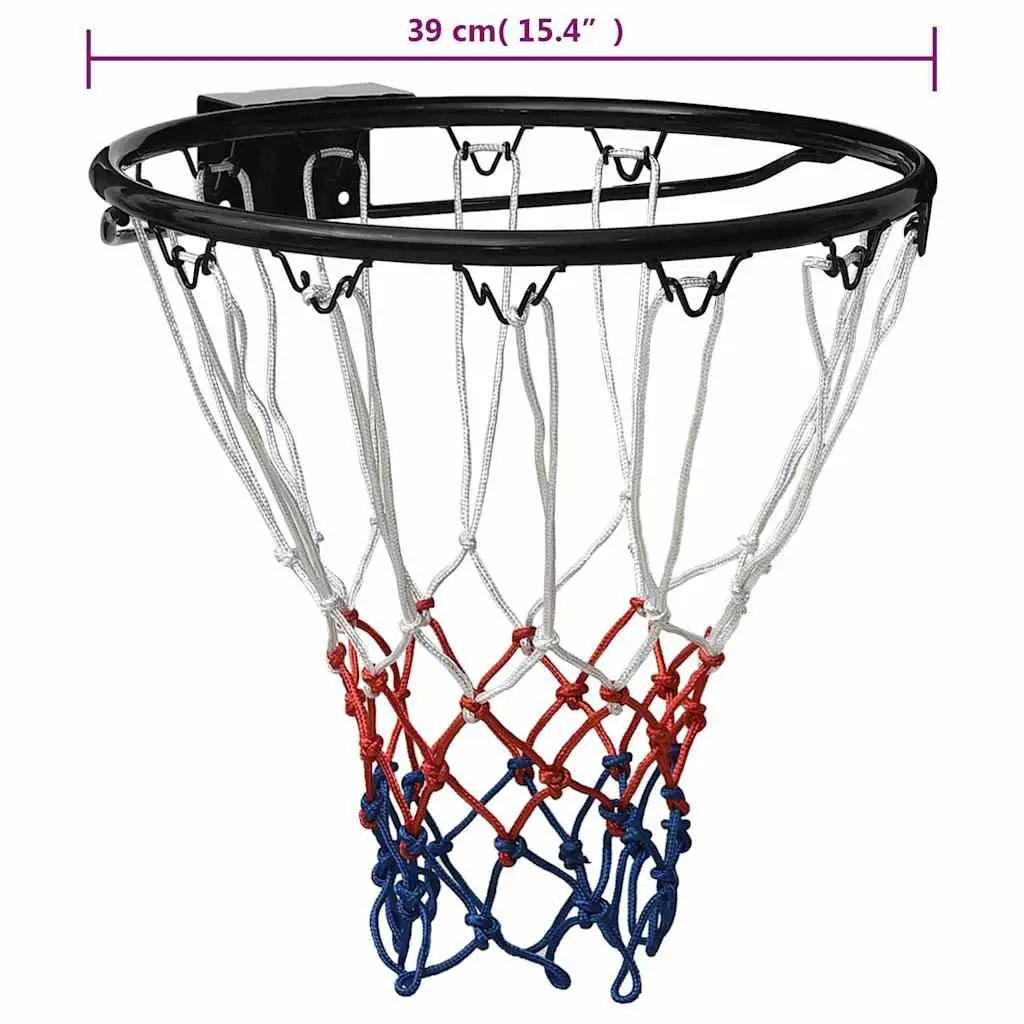 Basketball Rim 39 cm Wall-Mounted Steel Ring Nylon Net Indoor Outdoor Black