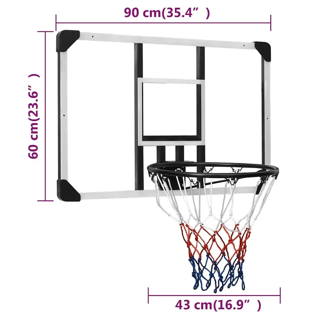 Basketball Backboard Wall-Mounted 90x60cm Transparent Polycarbonate