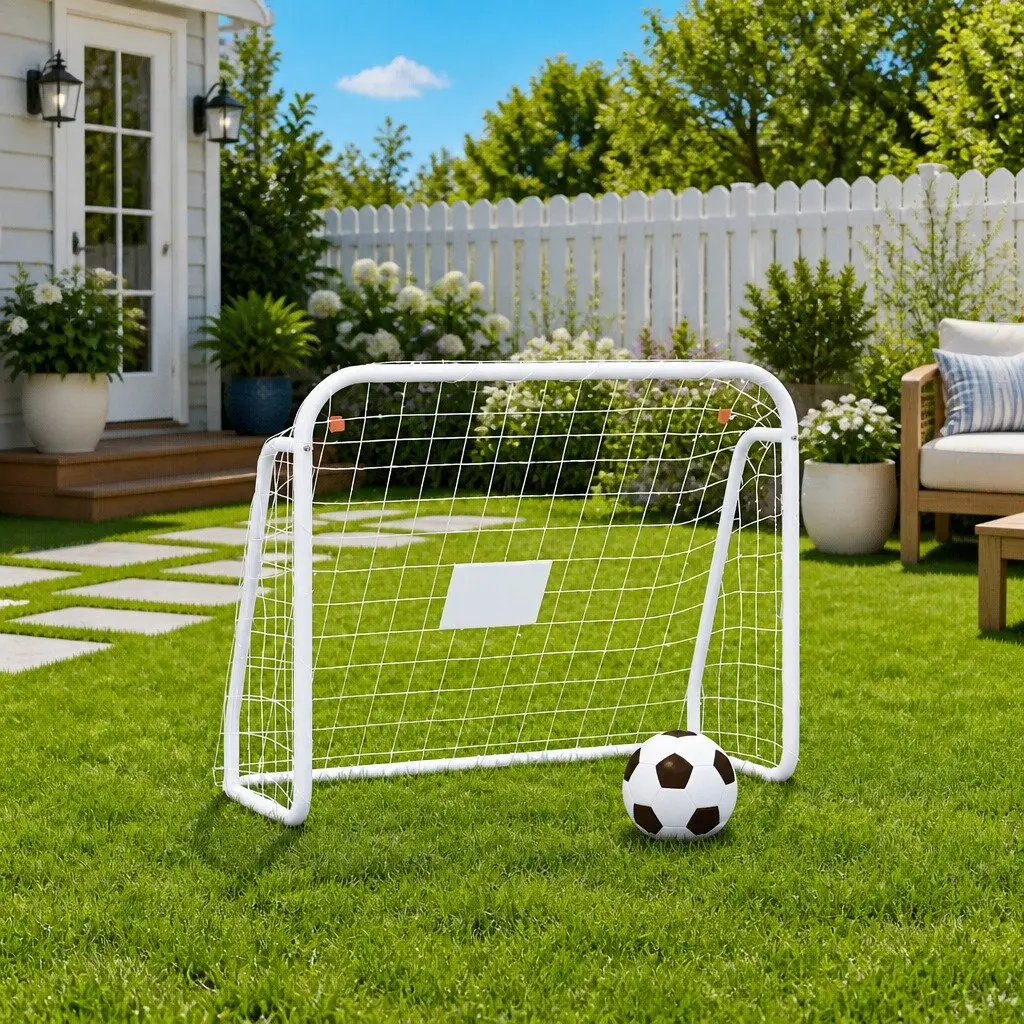 Football Goal with Net Training 125x96x60cm White Steel Frame Polyester