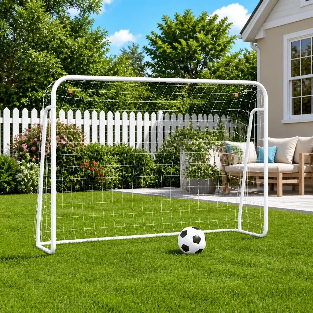 Football Goal with Net Training 214x75x152cm White Steel Frame Polyester