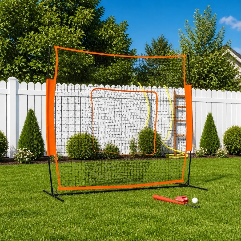 Baseball Practice Net Portable Training Aid 219 x 107 x 212 cm Orange and Black