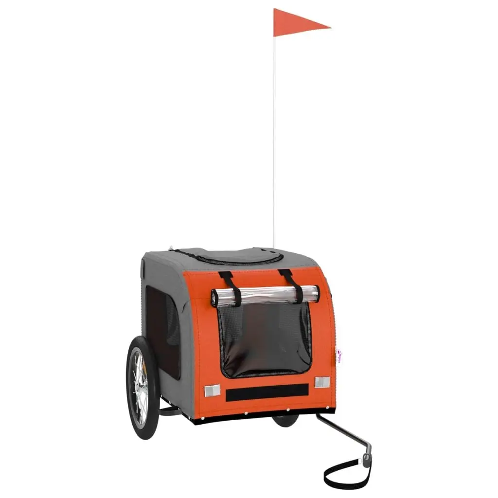 Pet Bike Trailer Orange Oxford Fabric Iron Frame Wheels Zippered Doors Mesh