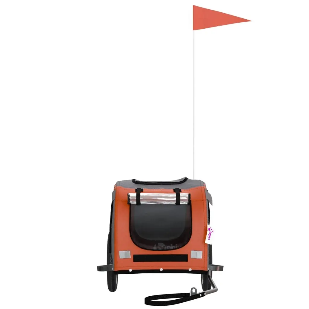 Pet Bike Trailer Orange Oxford Fabric Iron Frame Wheels Zippered Doors Mesh