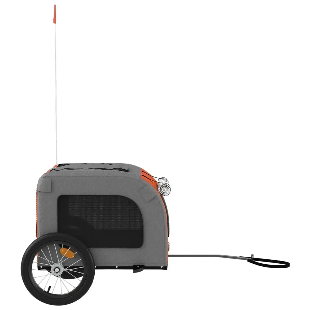 Pet Bike Trailer Orange Oxford Fabric Iron Frame Wheels Zippered Doors Mesh