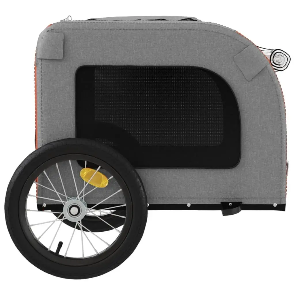 Pet Bike Trailer Orange Oxford Fabric Iron Frame Wheels Zippered Doors Mesh