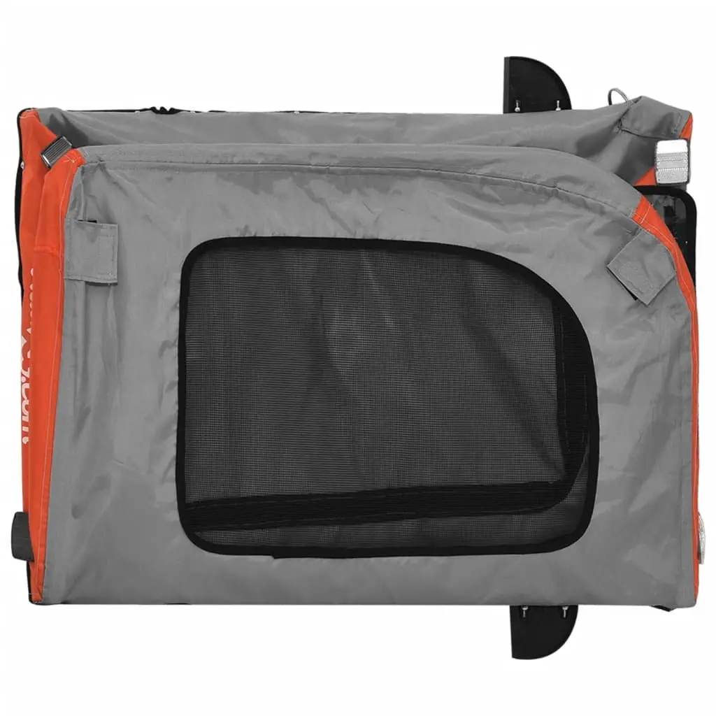 Pet Bike Trailer Orange Oxford Fabric Iron Frame Wheels Zippered Doors Mesh