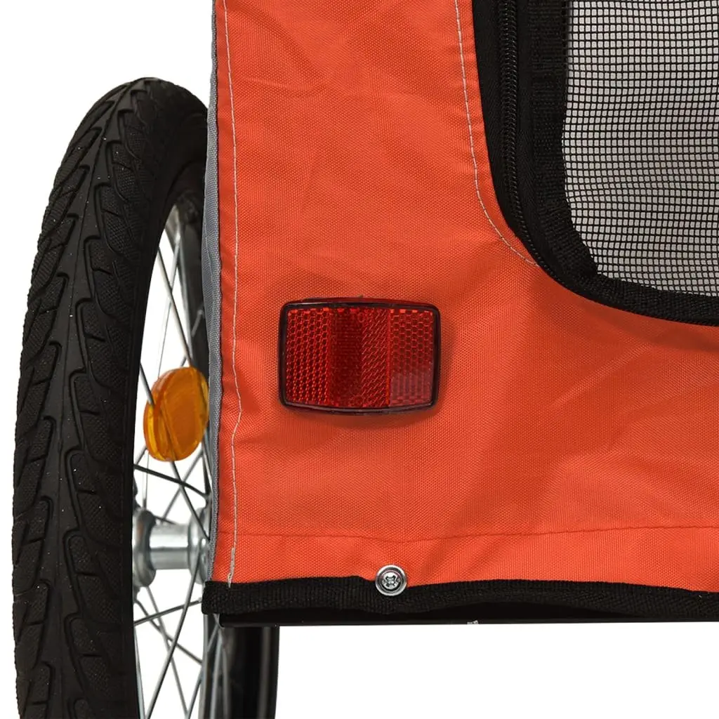 Pet Bike Trailer Orange Oxford Fabric Iron Frame Wheels Zippered Doors Mesh
