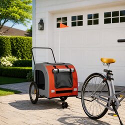 Pet Bike Trailer Orange Grey Oxford Fabric Iron Frame Small Dogs Cycling Cart