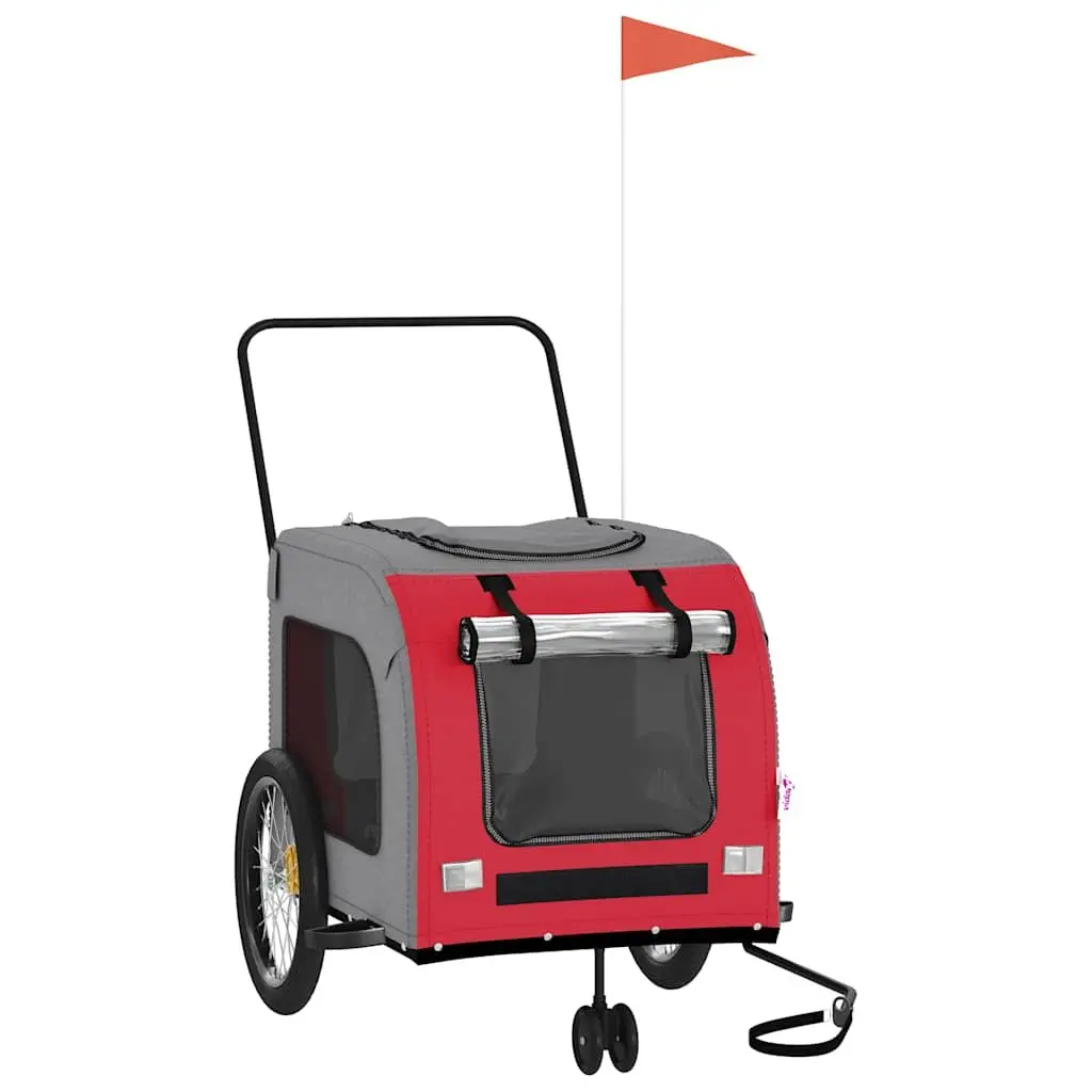 Pet Bike Trailer Red Oxford Fabric Iron Frame Wheels Mesh Windows Zippered Doors