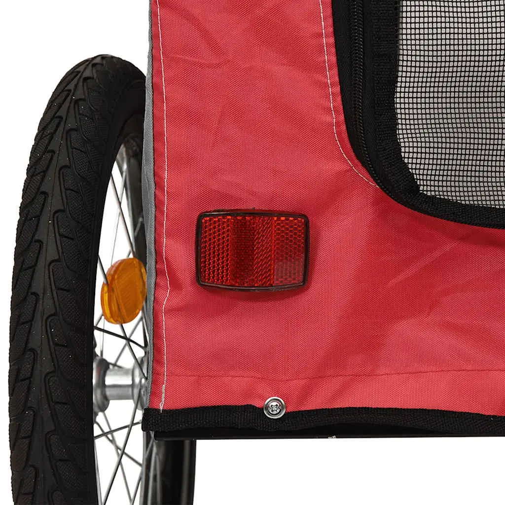 Pet Bike Trailer Red Oxford Fabric Iron Frame Wheels Mesh Windows Zippered Doors
