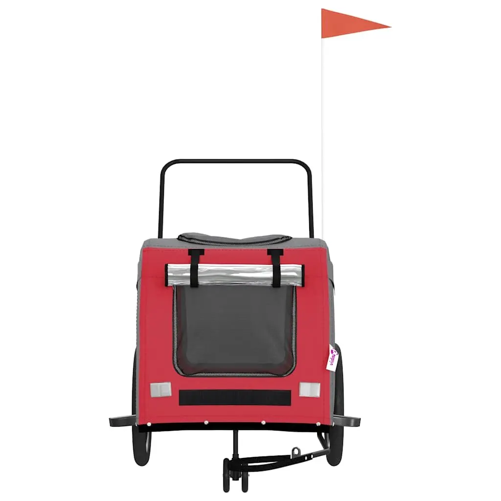 Pet Bike Trailer Red Oxford Fabric Iron Frame Wheels Mesh Windows Zippered Doors