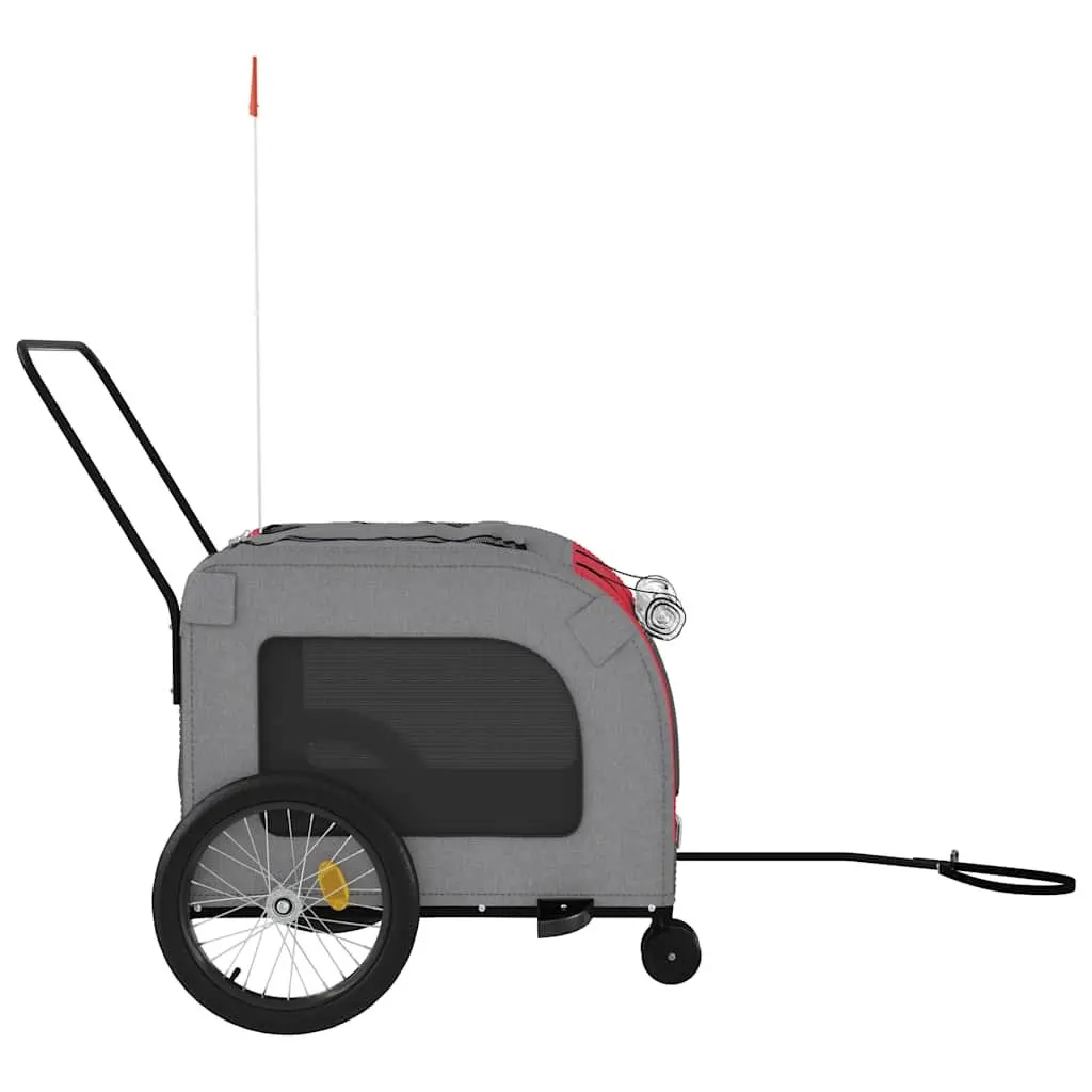 Pet Bike Trailer Red Oxford Fabric Iron Frame Wheels Mesh Windows Zippered Doors