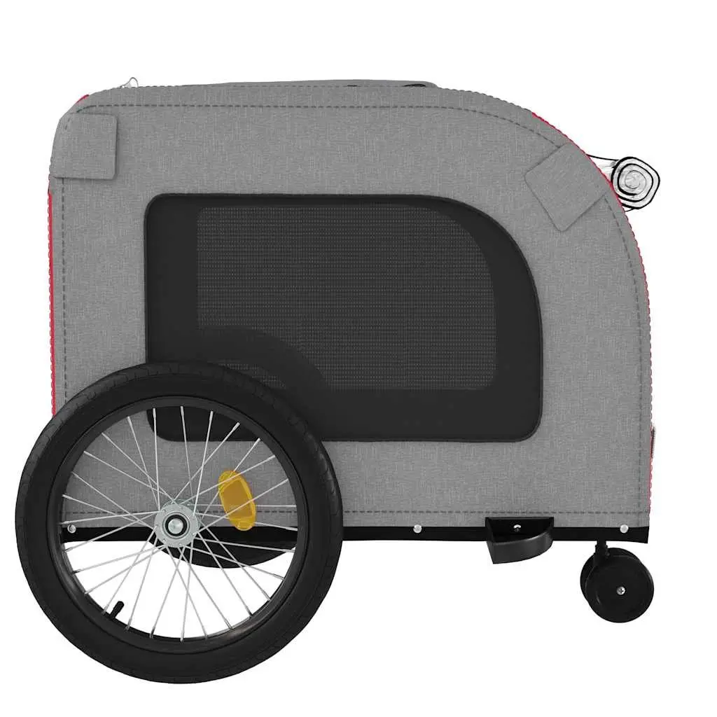 Pet Bike Trailer Red Oxford Fabric Iron Frame Wheels Mesh Windows Zippered Doors