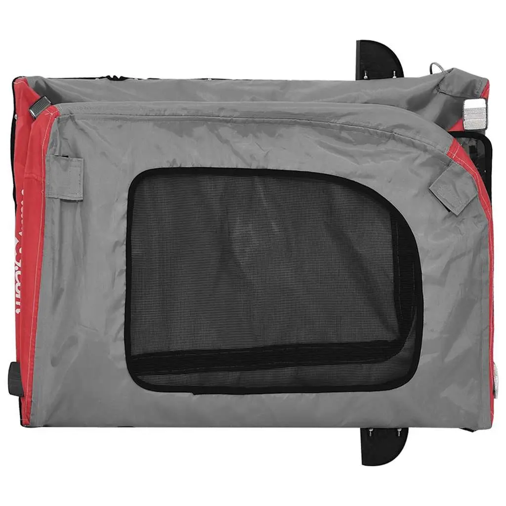 Pet Bike Trailer Red Oxford Fabric Iron Frame Wheels Mesh Windows Zippered Doors