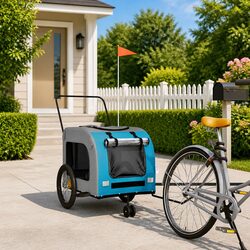Pet Bike Trailer Blue Grey Oxford Fabric Iron Frame Small Dogs Pets Bicycle