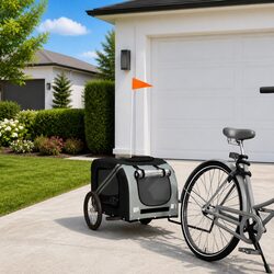 Pet Bike Trailer Grey Oxford Fabric Iron Frame Cargo Carrier Wheels Dogs