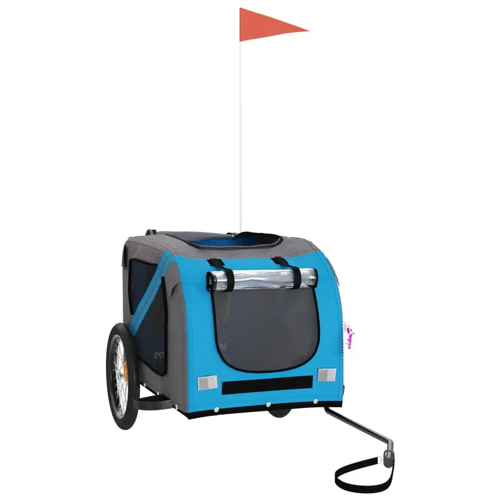 Pet Bike Trailer Small Dogs Carrier Blue Grey Oxford Fabric Iron Frame