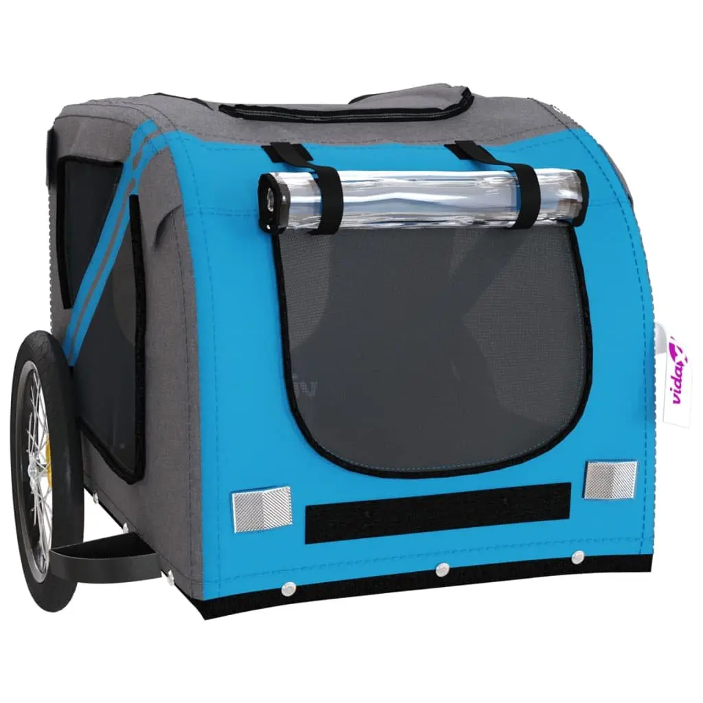 Pet Bike Trailer Small Dogs Carrier Blue Grey Oxford Fabric Iron Frame
