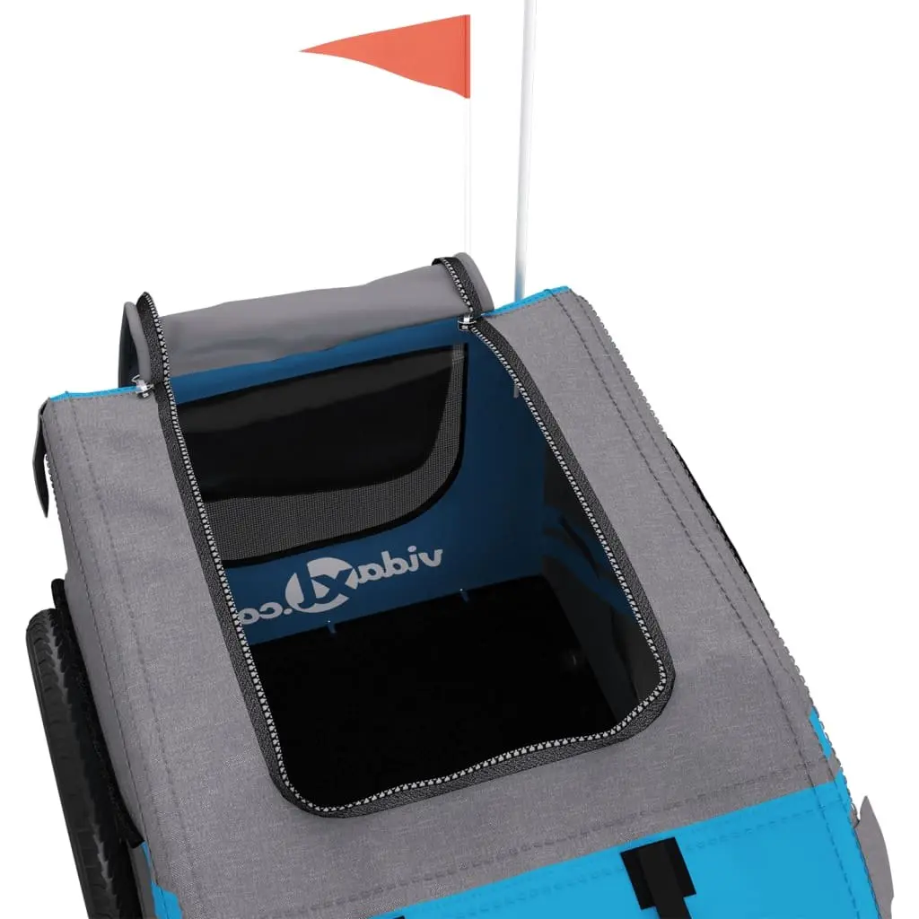 Pet Bike Trailer Small Dogs Carrier Blue Grey Oxford Fabric Iron Frame