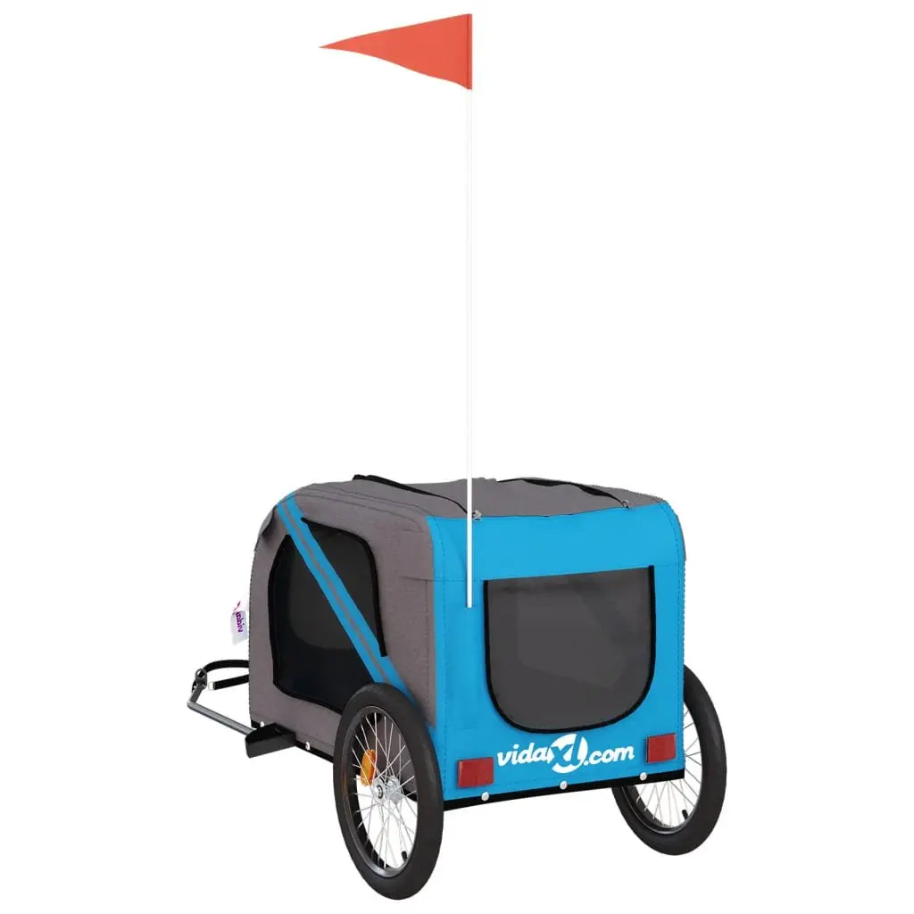 Pet Bike Trailer Small Dogs Carrier Blue Grey Oxford Fabric Iron Frame