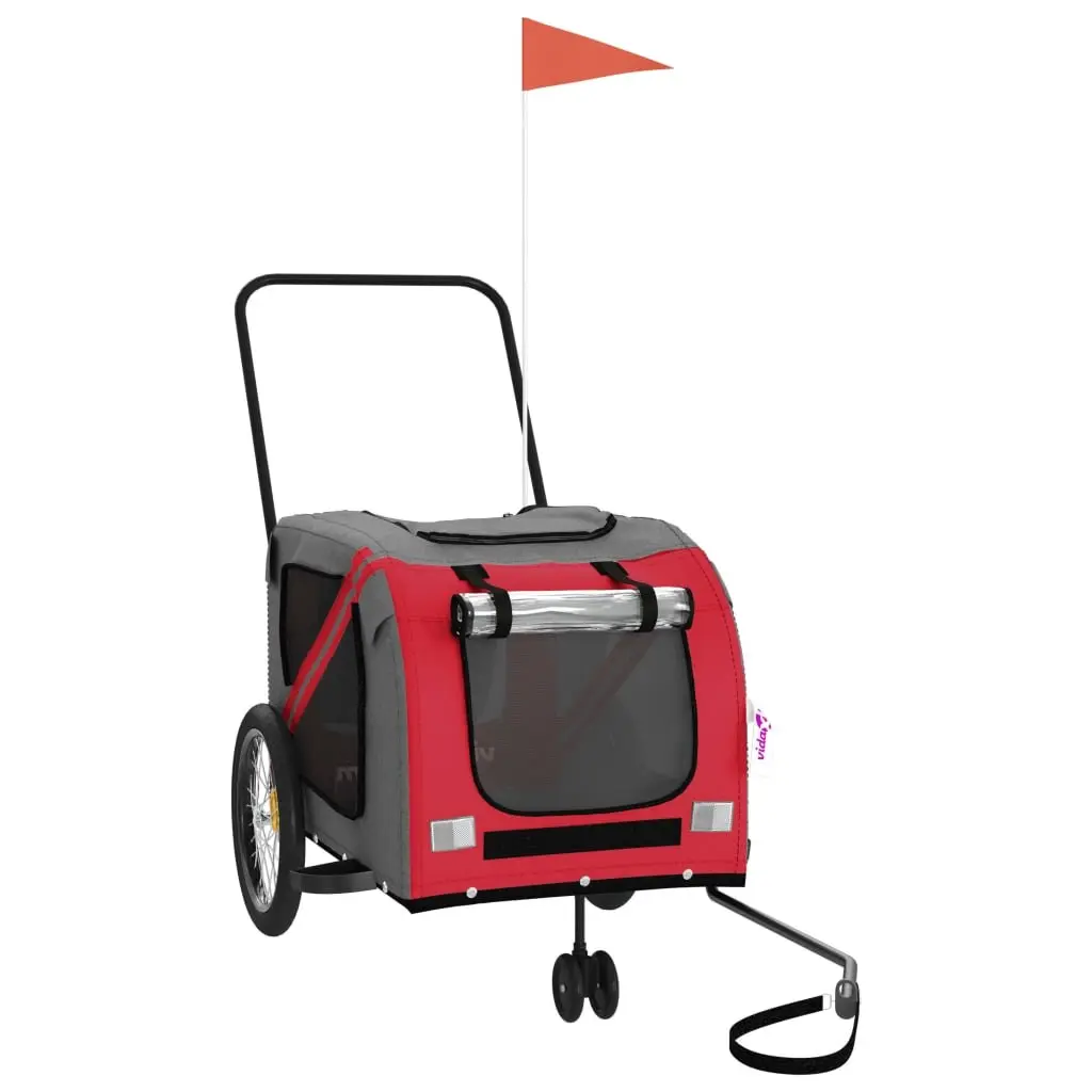 Pet Bike Trailer Red Grey Oxford Fabric Iron Frame Small Dogs Carrier Cycling