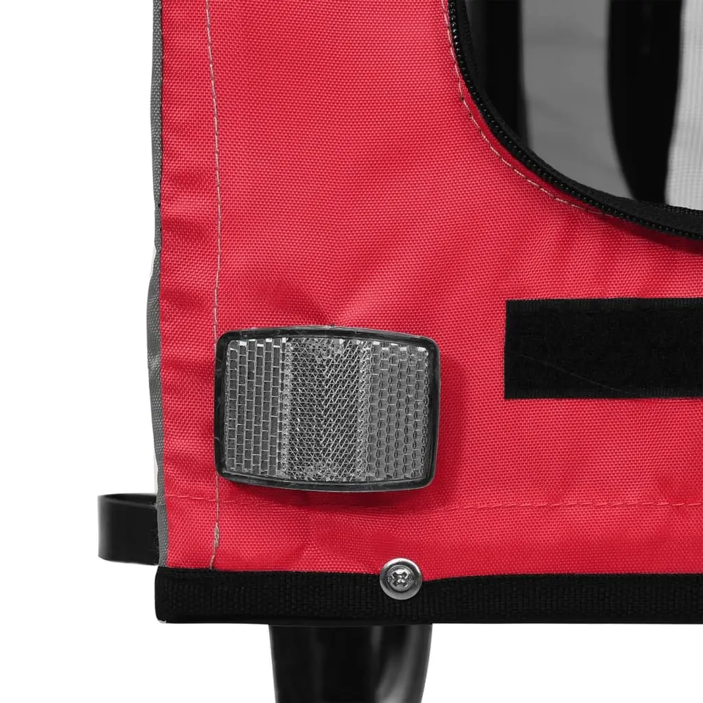 Pet Bike Trailer Red Grey Oxford Fabric Iron Frame Small Dogs Carrier Cycling
