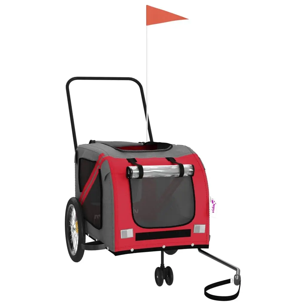 Pet Bike Trailer Red Grey Oxford Fabric Iron Frame Small Dogs Carrier Cycling