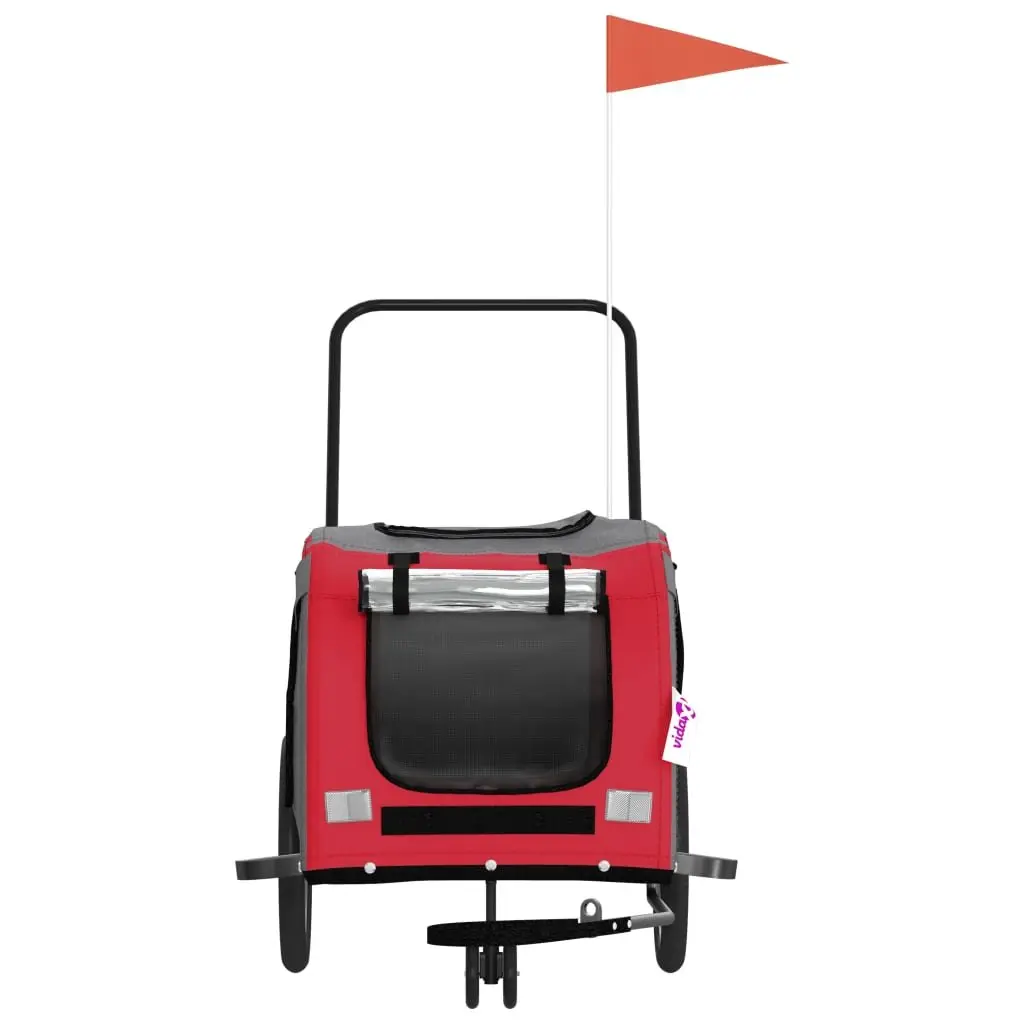Pet Bike Trailer Red Grey Oxford Fabric Iron Frame Small Dogs Carrier Cycling